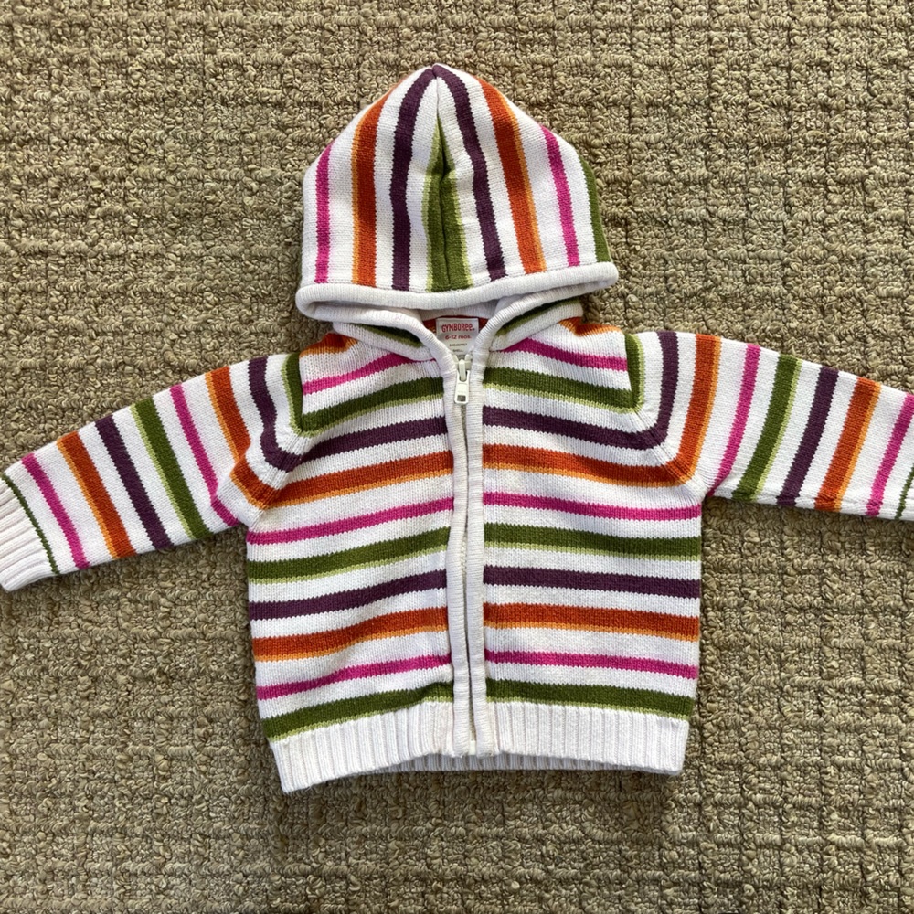 Striped, hooded zip-front sweater. Gymboree size 6-12 months.